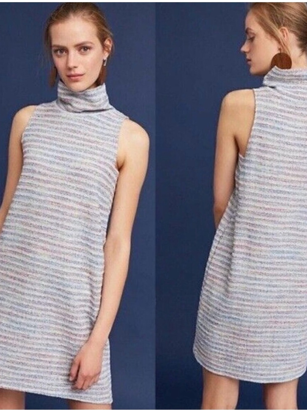 Akemi + Kin for Anthropologie. Sleeveless Knit Dress in Heathered Blue Size L